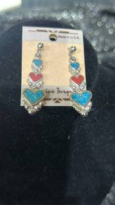 lot 30 image: Genuine Turquoise Heart Dangle Earrings Made in U.S.A.