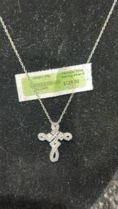 lot 32 image: Jewelry Mfg DiamondSilver Sterling Silver Cross Pendant Necklace