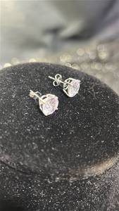 lot 33 image: Pair of Round Faceted CZ Stud Earrings with Posts marked .925