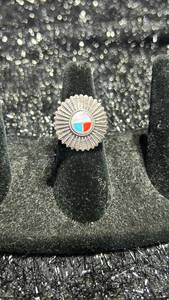 lot 40 image: Sterling Silver Ring with Blue and Red Enamel Sunburst Medal