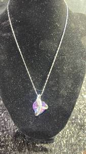 lot 80 image: Heart Pendant Necklace with Purple Iridescent Crystal