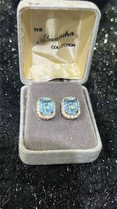 lot 96 image: The Alexandra Collection Blue Topaz and Diamond Earrings Pair