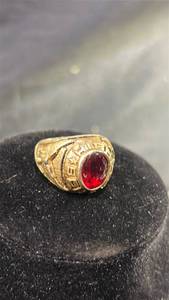 lot 97 image: Large High School Ring with Red Stone Center