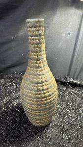 lot 124 image: Bottle-Shape Vase with Raised Circle Texture Blue-Green and Amber Glaze