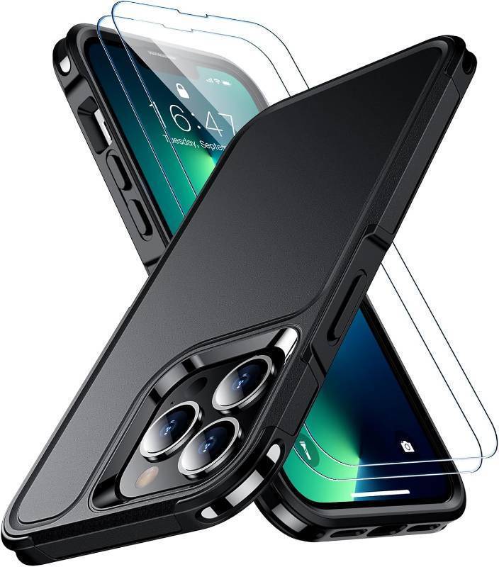 lot 65799 image: SPIDERCASE Designed for iPhone 13 Pro Case, 10 FT Military Grade Drop Protection with 2 pcs Tempered Glass Screen Protector Cover for iPhone 13 Pro 6.1 inch (Black)