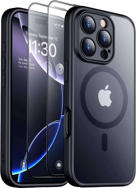 lot 65808 image: SPIDERCASE Designed for iPhone 16 Pro Case, Magnetic 2Full Coverage Tempered Glass Screen Protector Full Camera Protection Anti-Fingerprint Anti-Scratch for iPhone 16 Pro 6.3, Black