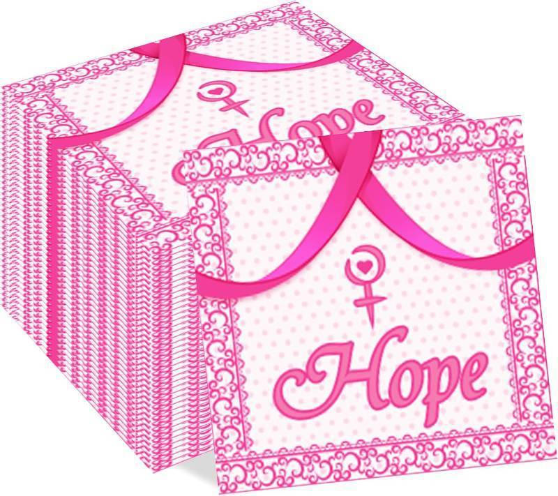 lot 65871 image: 40Pcs Breast Cancer Awareness Paper Napkin Pink Ribbon Disposable Napkins Breast Cancer Awareness Decorative Luncheon Dinner Napkins for Charity Event, Holiday Theme Decorations & Awareness Campaigns