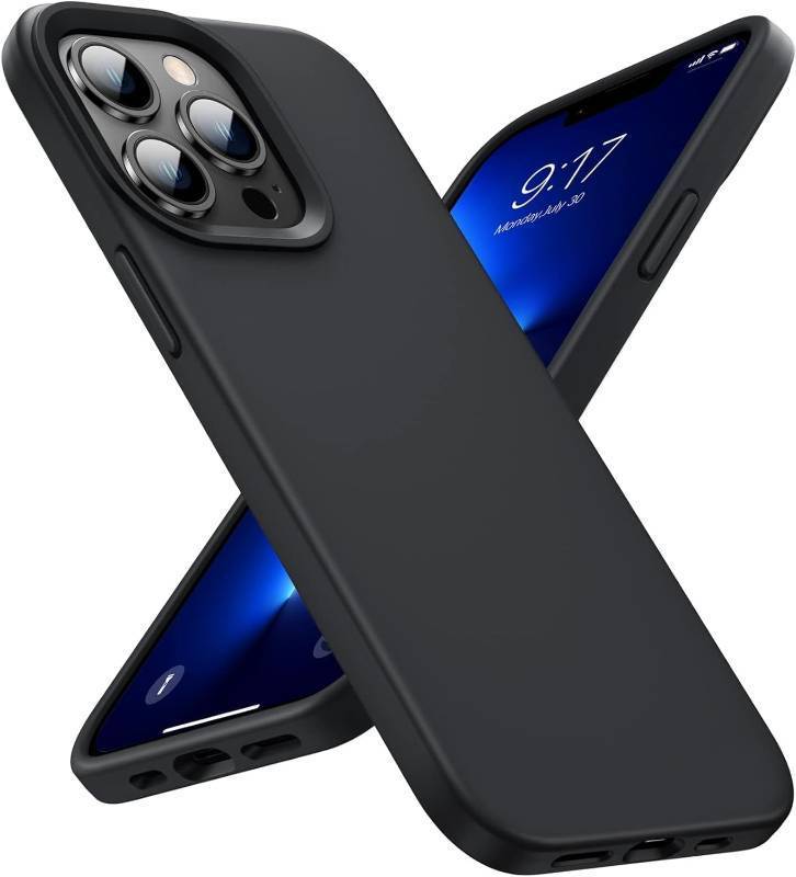 lot 65880 image: OuXul Designed for iPhone 13 Pro Case,Shockproof Liquid Silicone Protective Phone Case with Soft Anti-Scratch Microfiber Lining Ultra Slim Drop Protection Phone Cover 6.1 inch(Black)