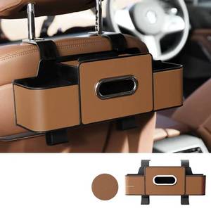 lot 57706 image: NEW Car Storage Box Cup Holder Seat Back Phone Tissue Organizer PU Leather BROWN
