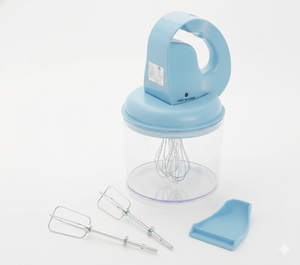 lot 59802 image: NEW Cooks Essentials Cordless Hand Mixer Portable 3-in-1 Prep Tool with Storage 5 Speed Hand Mixer Model #561 - Light Blue