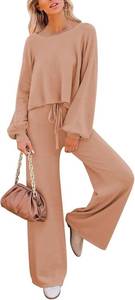 lot 59815 image: NEW Womens 2-Piece Oversized Knit Sweater & Wide-Leg Pants Loungewear Set XL