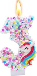 lot 65958 image: 2.83 Inch Number 3 Birthday Candle,Unicorn Birthday Decorations for Cake Topper,Cartoon Theme Party Supplies (Pink, Number 3)