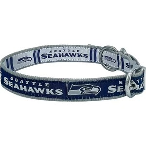 lot 67478 image: Pets First Seattle Seahawks Reversible Collar Reversible NFL Dog Collar Premium Two-Sided Pet Collar with NFL Logo, Large