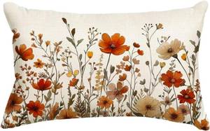 lot 67490 image: RABUSOFA Fall Pillow Covers 12x20 inch Rust Watercolor Floral Decorative Throw Pillow Covers Autumn Thanksgiving Farmhouse Decoration for Home Couch