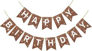 lot 67499 image: Glitter Brown Happy Birthday Banner Sign with Shiny Letters Glitter Happy Birthday Bunting Banner Flag Garland for Kids Boys Baby Birthday Party Decorations Supplies