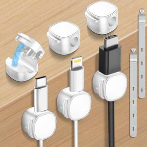 lot 67515 image: 6 Pack,Magnetic Cable Clips & Silicon Cable Ties Cable Organizer  Cable Smooth Adjustable Under Desk Organizer,Cable Management,Cord Holder-Desk Stand Holding,Adhesive Home Cable Keeper