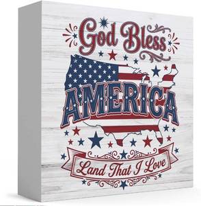lot 67528 image: 4th of July Decor Patriotic Decorations for Home American Rustic Wood Box Sign Red White Blue 250th Anniversary Farmhouse Vintage Gift Centerpiece Sign for Independence Day 5x5 Inch 33