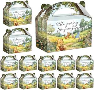 lot 67529 image: Winnie Baby Shower Birthday Candy Boxes, The Pooh Welcome Baby Foldable Treat Box, The Pooh Cookie Candy Bag with Handle, Winnie Case for Baby Shower Birthday Party Decor 6.3 x 6.3 x 3.5 In (12 Pcs)