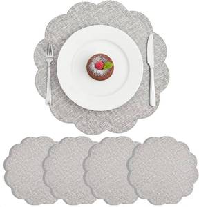 lot 67531 image: Flower Placemats Set of 4, Reversible Heat Resistant Faux Leather Table Mats, Waterproof Oilproof Table Protective Non-Slip Tablemats for Kitchen, Dining Room