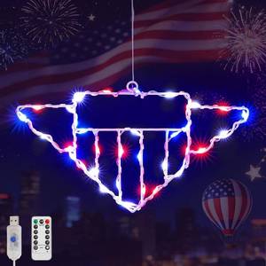 lot 67534 image: Luxspire 4th of July Decorations, Red White Blue American Medal Window Light, USB Powered 35 LEDs Independence Day Light with Remote, 8 Modes & Timer for Memorial Labor Day Home Decor, 1 Pack