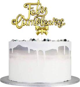 lot 67557 image: Feliz Cumplea os Cake Topper, Spanish Happy Birthday Sign, Theme Party Cake Decor, Gold Glitter Birthday Party Cake Topper, Theme Birthday Party Supplies (Gold)