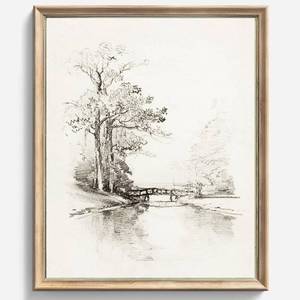 lot 67561 image: Vintage Wall art, Classical Paintings Poster Prints, Room Decor for Home Office Bedroom Living Room, Bathroom Wall Decor (Antique tree by the river)