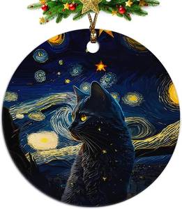 lot 67569 image: Black Cat Christmas Ornaments,Christmas Cat Gifts for Cats Mom Women,Starry Night Ceramic Hanging Ornaments