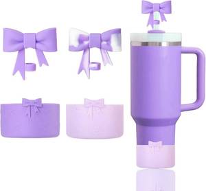 lot 67585 image: Stanley Cup Accessories Set Including Silicone Bow Straw Covers Cap Toppers for 0.4 in10mm Straws,Silicone-Boots for Stanleys Cups 40oz & 30oz Tumbler