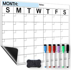 lot 67603 image: Dry Erase Magnetic Calendar for Refrigerator - Monthly Planner Magnet Whiteboard for Fridge Wall Door - Shopping, MealMenu, to Do List, Family Schedule Planning Board with 6 Markers - Black