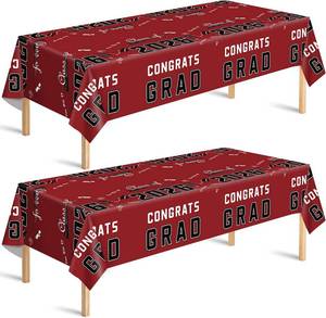 lot 67609 image: OHOME 2026 Graduation Party Decorations - Graduation Decorations Class of 2026 2027 - Disposable Plastic Maroon Tablecloth for Party Favors - Backdrop Banner Class of 2026,2 Pack