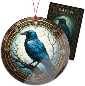 lot 67610 image: Raven Ornament - Moonlit Forest   Gothic Night  Celestial Halo   Raven Symbolism Card   Christmas Ornament 2025   Suncatcher Effect Stained Glass Window   Car Hanging