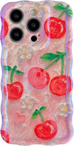 lot 67615 image: Caseative for iPhone 15 Pro Case, Cherry  Curly Wavy Frame Cherry Flower Floral Print