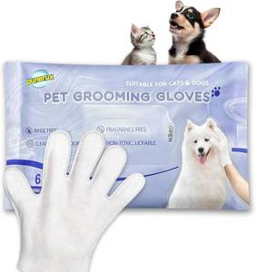 lot 67626 image: Cleaning Deodorizing Wipes Gloves for Dogs and Cats, Dog Cleaning Wipes Gloves for Pet Fur Paws, Butt, Face, Ear, Eye, No Rinse Thick Grooming for Daily and Travel Care, 6PCS