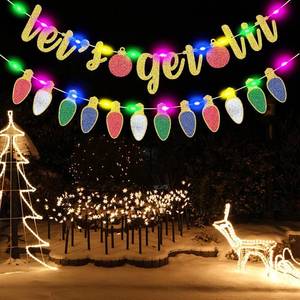 lot 67629 image: Glittery Gold Lets Get Lit Banner and Light Bulb Garland with Colorful Led Light Lets Get Lit Party Decorations Christmas Decoration Banner Ugly Sweater Party Decorations Xmas Holiday Party Decor
