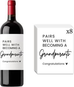 lot 67638 image: 8 Pcs Grandparents Pregnancy Baby Announcement Wine Labels, Funny Pregnancy Baby Announcement Gifts for New Grandparents, Pairs Well with Becoming A Grandparents Wine Bottle Stickers Labels