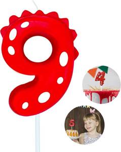 lot 67644 image: Number Birthday Candles(9 Candle Red) Dinosaur Shape Number Happy Birthday Cake Candles for Dinosaur Birthday Party Decoration Reunions Theme Party