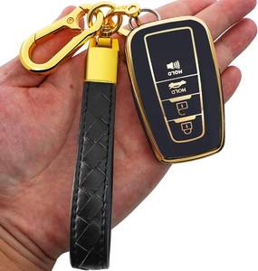 lot 67646 image: Kirsnda for Toyota Key fob Cover with Keychain,Fashion Soft TPU Protector Key Shell Compatible with RAV4 CHR Camry Corolla Highlander Sienna Avalon Prius Remote smart Key(Fob case Black)