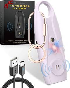 lot 67648 image: Personal Safety Alarm, USB Rechargeable 130dB Loud Siren with Double Strobe light, LED Flashlight, Low Battery Notice - Safe Sound Horn Help Women, Girls, Elderly Emergency Call, Incl Keychain, Purple