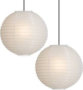 lot 67652 image: 2PC 12 Inch Round Rice Paper Lamp Shades, White Paper Lanterns Lights,Paper Pendant Light Shade,Hanging Paper Lamp Shade,Noguchi Lamp Shade,Lampshade for Living Room,Excluding Wires and Bulbs