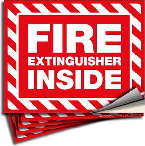lot 67514 image: T&R Fire Extinguisher Inside Sign Stickers - 10 Pack - 5 x 4
