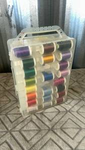 lot 10 image: Thread Storage Organizer Box with Spools and Carrying Handle