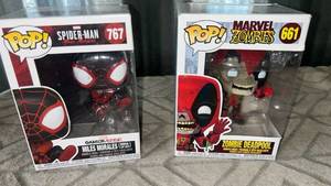 lot 70 image: Funko Pop Marvel Spider-Man Miles Morales 767 & Zombie Deadpool 661 Lot