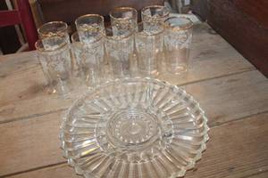 lot 3291 image: Vintage Glass Relish Dish and Glasses