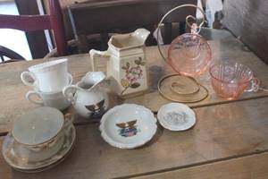 lot 3334 image: Vintage Fruit Pitcher, Tea Cups and More