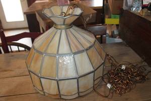 lot 3362 image: Vintage Stain Glass Light Fixture untested small crack