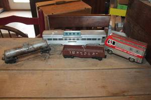 lot 3369 image: Vintage Train Cars and Bus Bank