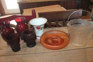 lot 3376 image: Vintage Glass Ice Bucket, Vases and More