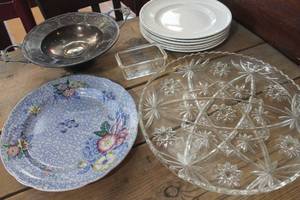 lot 3421 image: Vintage Cut Glass Serving Platter and More