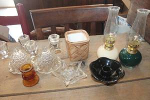 lot 3431 image: Vintage Glass Candle Holders, Oil Lamps & More