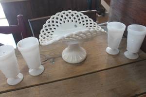 lot 3441 image: Fenton Pedestal Basket and More